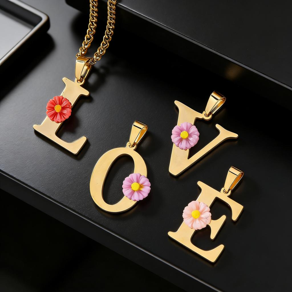 Atoztide Color Flower Initial Letter Pendant Necklace for Women Chunky Alphabet Name Drop Choker Chain Jewelry Mothers Day Gift