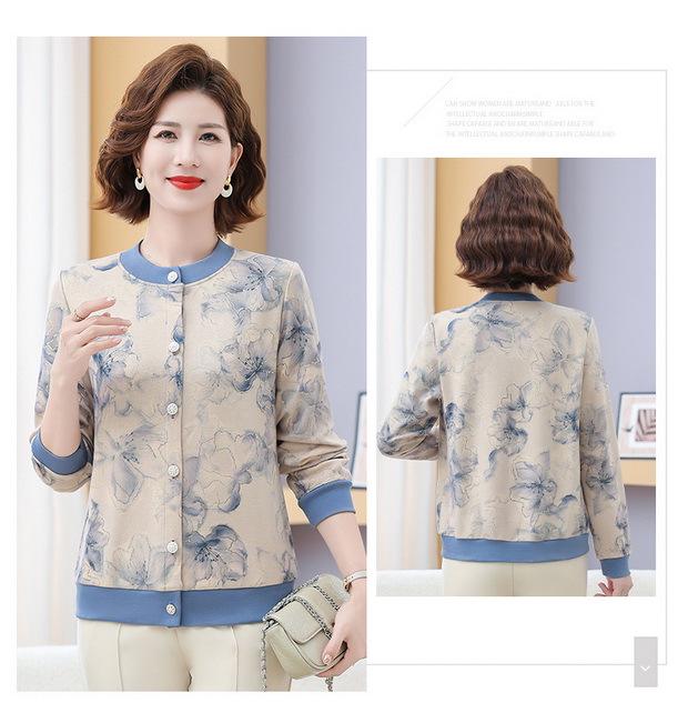 Elegant Floral Knit Cardigan & Slim-Fit Suit for Middle-Aged and Elderly Women, Spring/Autumn Collection