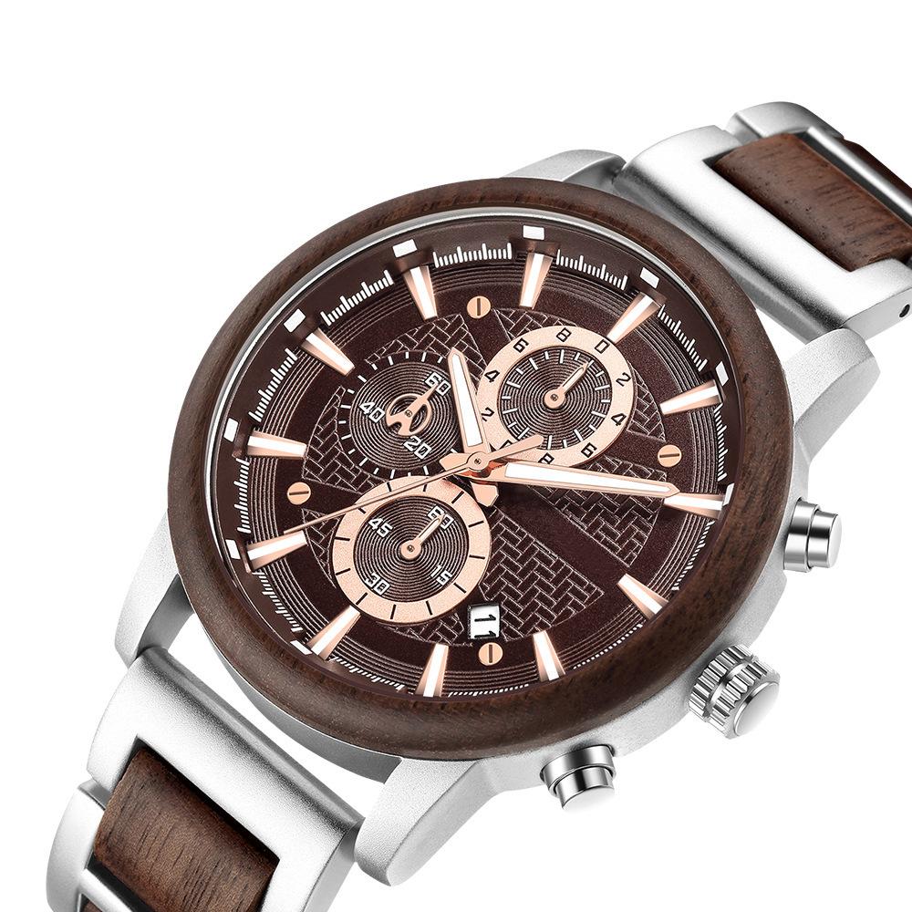 Sports Men'S Watch Wood Set Quartz Watch Calendar Multifunctional Fashion Watch