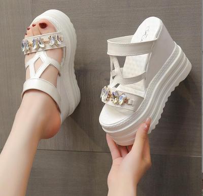 Fashion 2024 Summer Trend Designer Women Super High Heels 12cm Sandal Luxury Bling Ladies Thick-soled Slippers Wedge Platform Beach Shoe
