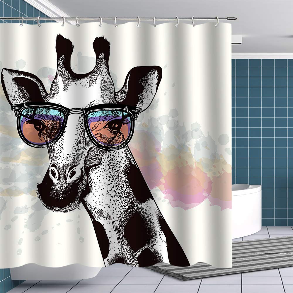 Funny Animal Shower Curtain Giraffe Jungle Safari Tropic African Wildlife Black And White Modern Designer Cool Bathroom Decor