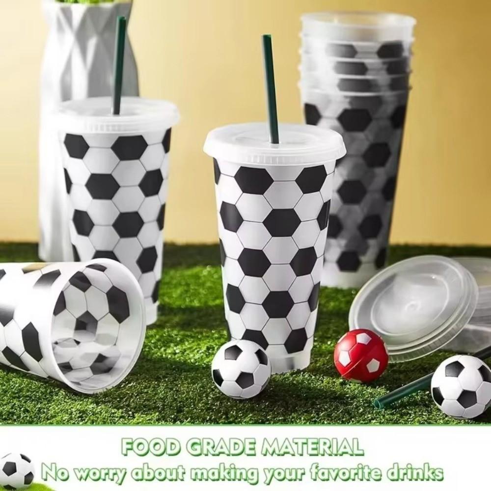 6 Pcs Set 24 OZ Soccer Cups Large Capacity Reusable Milk Tea Cup Stackable with Lid and Straw Straw Cup