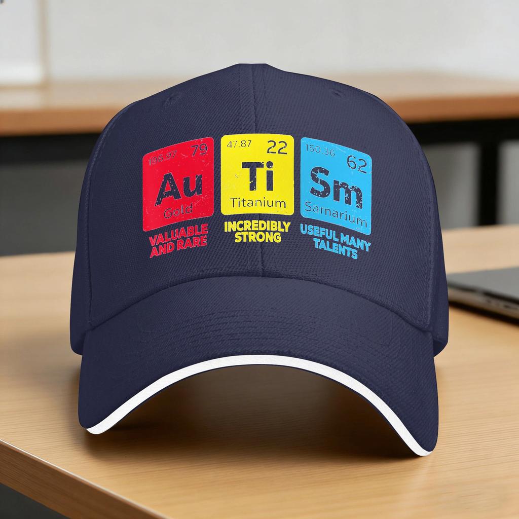 Spring Autism Awareness Autism Periodic Table Baseball Cap Outdoor Gym Trendy Sun Trucker Hat Unisex Women SunProof Snapback Cap