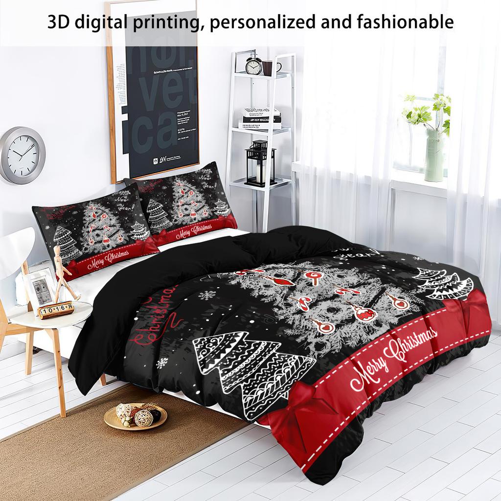 3-piece Christmas Tree Printed Coreless Bedding Set, Soft and Comfortable, Suitable for Various Sizes of Dormitory Bedrooms