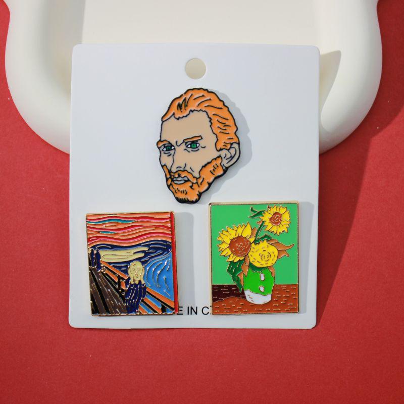 Van Gogh Head Drip Oil Alloy Brooch - European/American Style Badge for Clothing Accessories