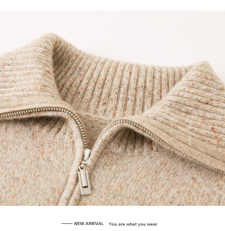 Women's Autumn/Winter Cashmere Lapel Half-Zip Sweater - Casual Knit Pullover