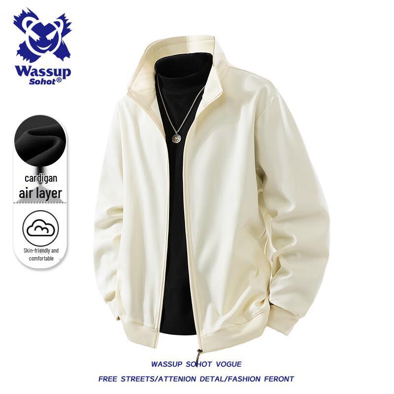 Wassup Sohot Men's Stand Collar Loose Fit Zip-Up Jacket