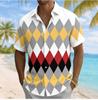 Chemise à Manches Courtes Argyle Color Block pour Homme, Chemisier Décontracté Vacances Printemps Été à Col Rabattu, Haut Coupe Ample