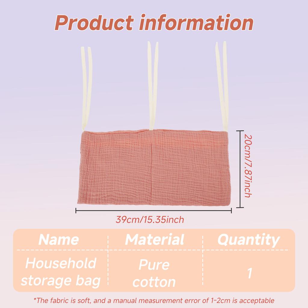 Baby Bedside Hanging Storage Bag Cotton 2 Pocket Baby Crib Organizer Soft Cribs Diaper Storage Bag for Teething Rings Wipes Toy