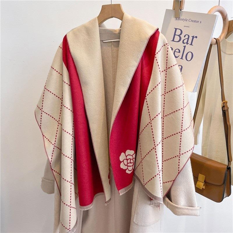 Camellia cashmere scarf women's winter senior sense versatile thickened warm scarf air conditioner shawl