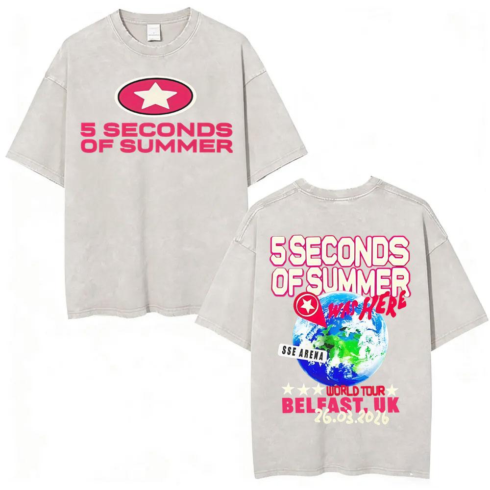 Seconds of Summer Everyones A Star World Tour Vintage Washed T Shirts Men Women Harajuku Hip Hop Oversized Tshirt Streetwear