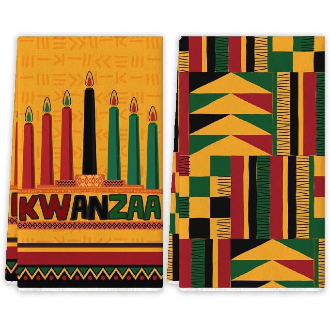 Happy Kwanzaa Kitchen Towels n n Heritage Festival Dish Towels Harvest Kinara Decor Kwanzaa Decorations for Home Party