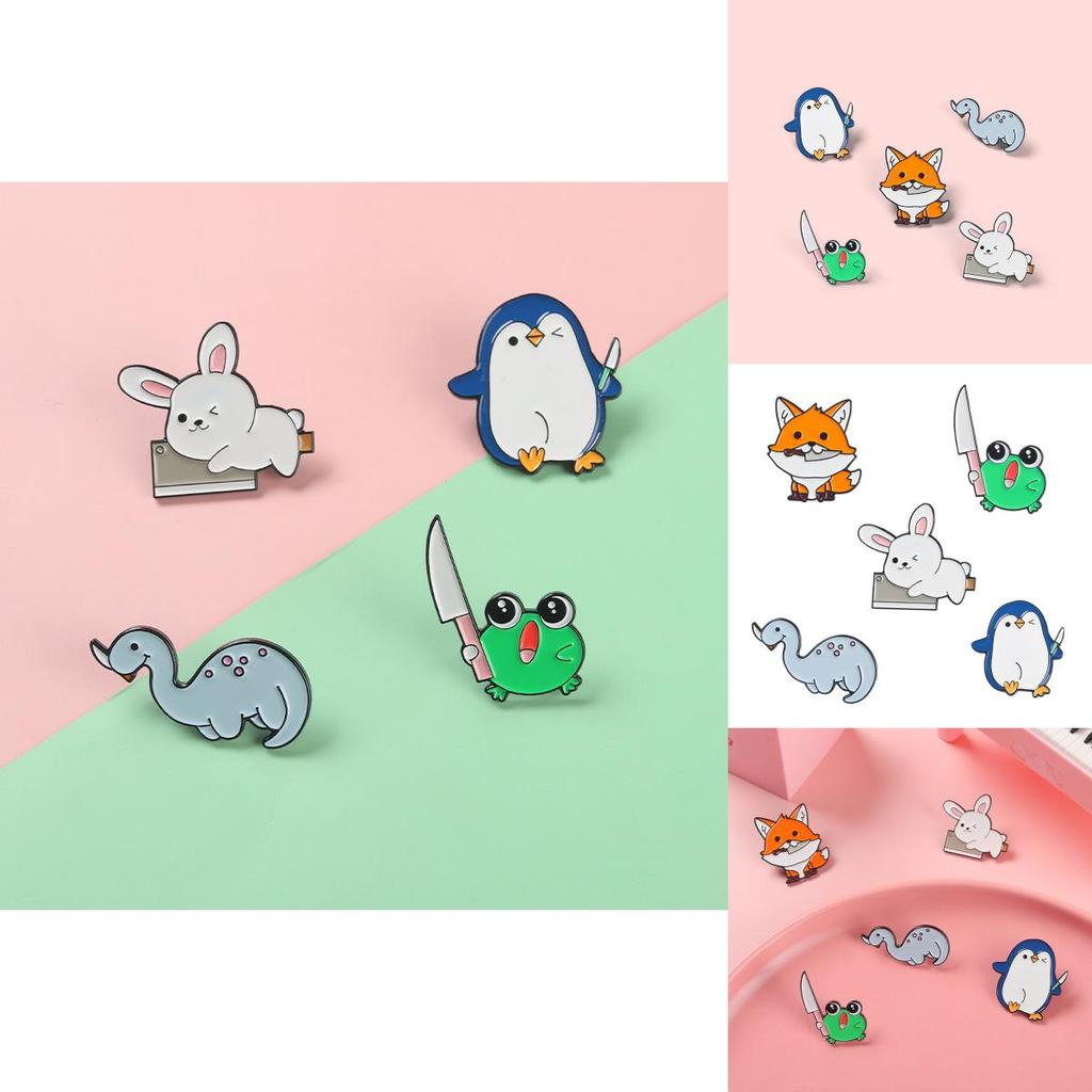 Fun And Whimsical Animal Pins With Charming Penguin House And Fox Knife Motifs