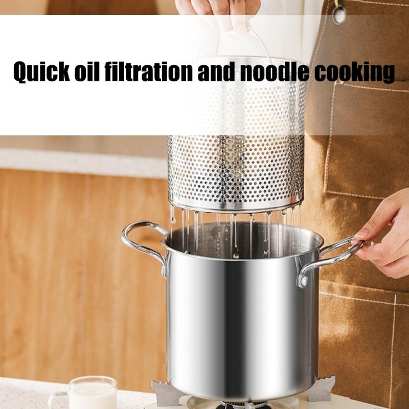 Multi Functional Stainless Steel Cooker Pot With Frying Basket Heat Resistant Lid Even Heating Design Works On Gas Induction