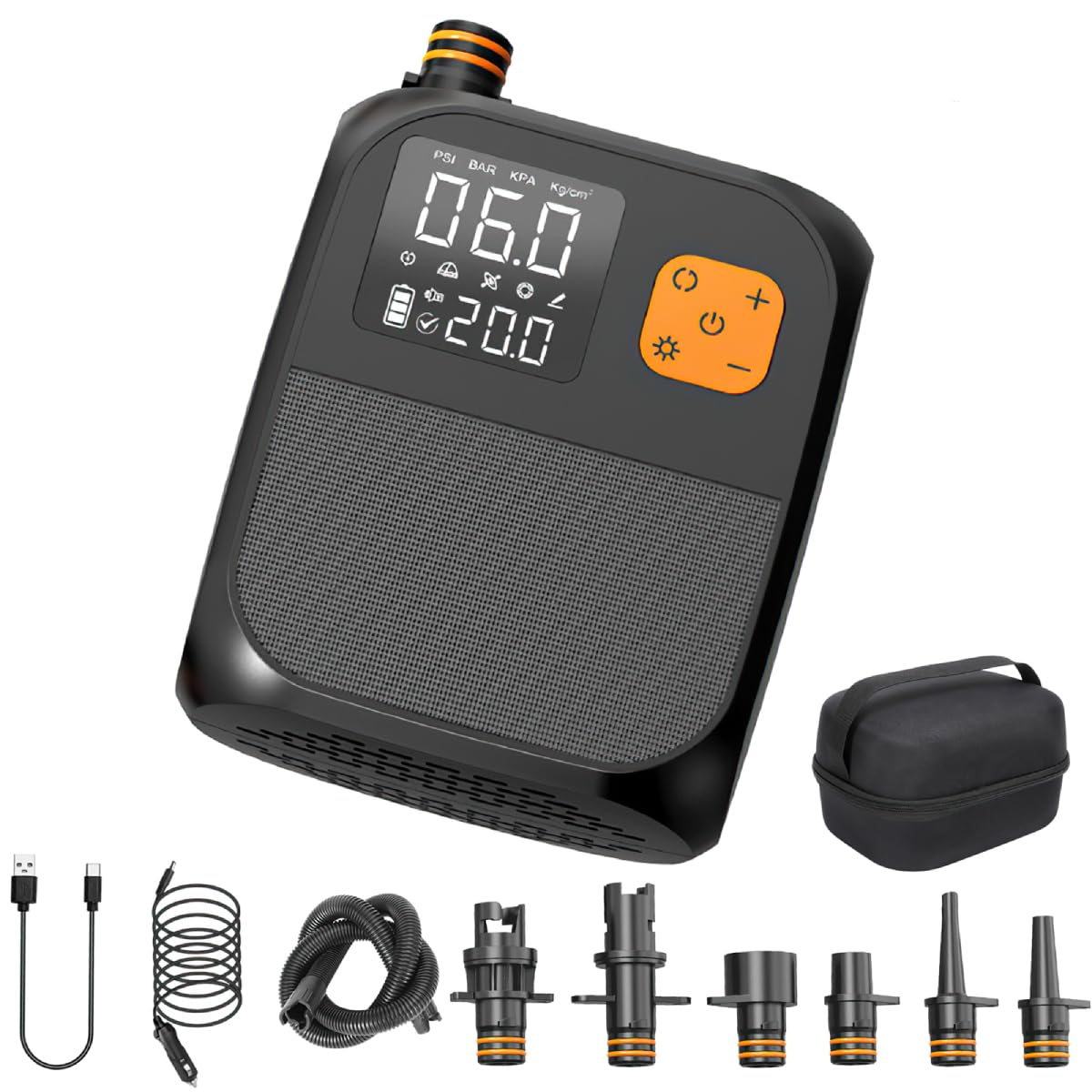

OBEST sup electric pump air pump electric 25PSI with 6 nozzles DC12V cigarette socket compatible portable automatic stop overheating protection with чорний