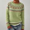 Women's Round Neck Geometric Color Block Loose Fit Pullover Sweater