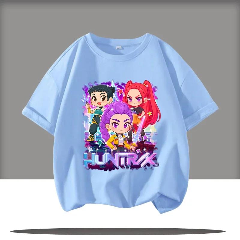 KPop Devil Hunter Cartoon Anime Peripheral Printed Children's Round Neck Fashionable Comfortable Girls' T-shirt