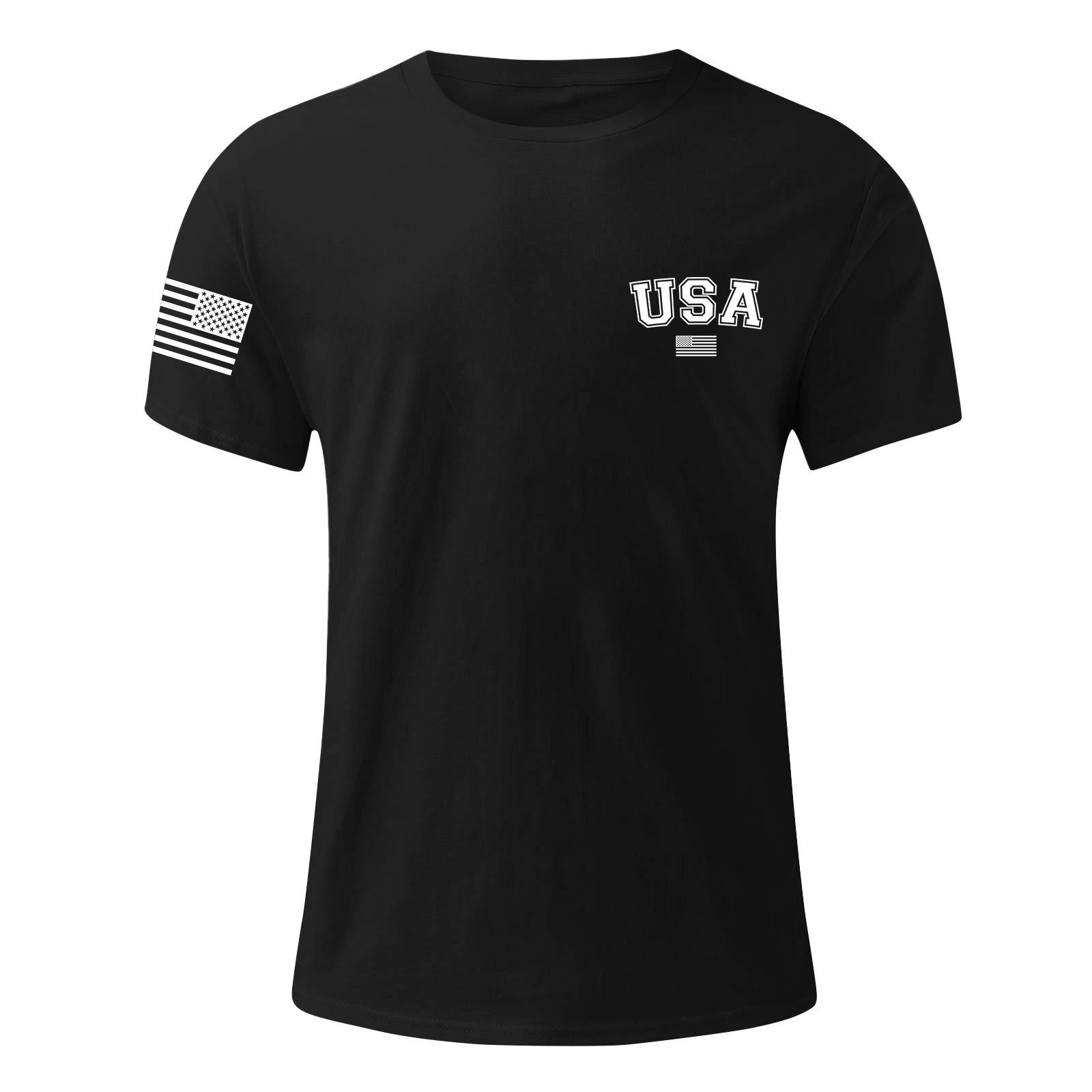 

Чоловіча модна повсякденна футболка з круглим вирізом та коротким рукавом з принтом до Дня Незалежності XXL чорний