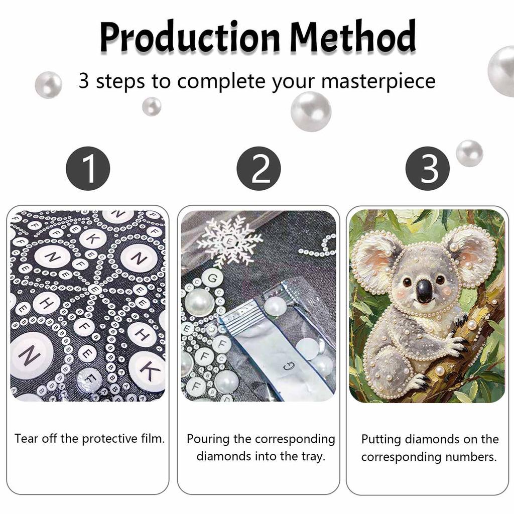 DIY Framed Pearl Bead Art Kit Cute Koala Animal Sparkling Canvas Painting for Modern Room Wall Decor Gift Art Projects Home Decoration