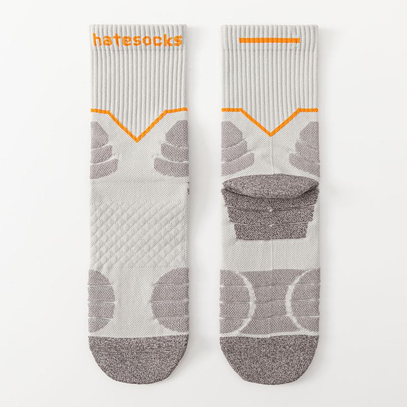 Autumn Men's Professional Sports Mid-calf Socks, Breathable and Sweat-absorbing, Trendy Letter Running Towel Bottom Shock-absorbing Socks