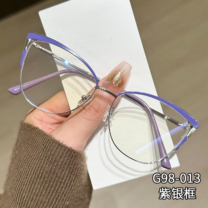 Metal Frame Anti Blue Light Glasses Cat Eye Type Non Prescription Protective Goggles Decorative Flat Glasses Lentes Mujer