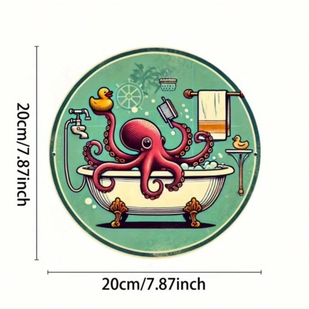 Vintage Tin Wall Decor Circular Ocean Octopus Bath Art