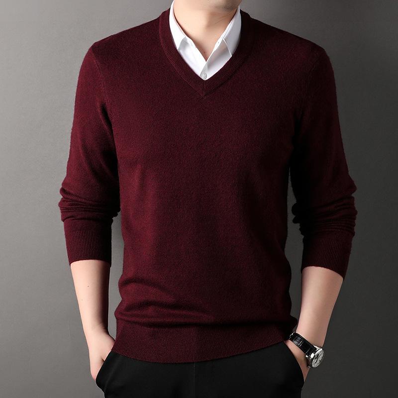 Men S Winter Thick V Neck Long Sleeve Pullover Knit Sweater