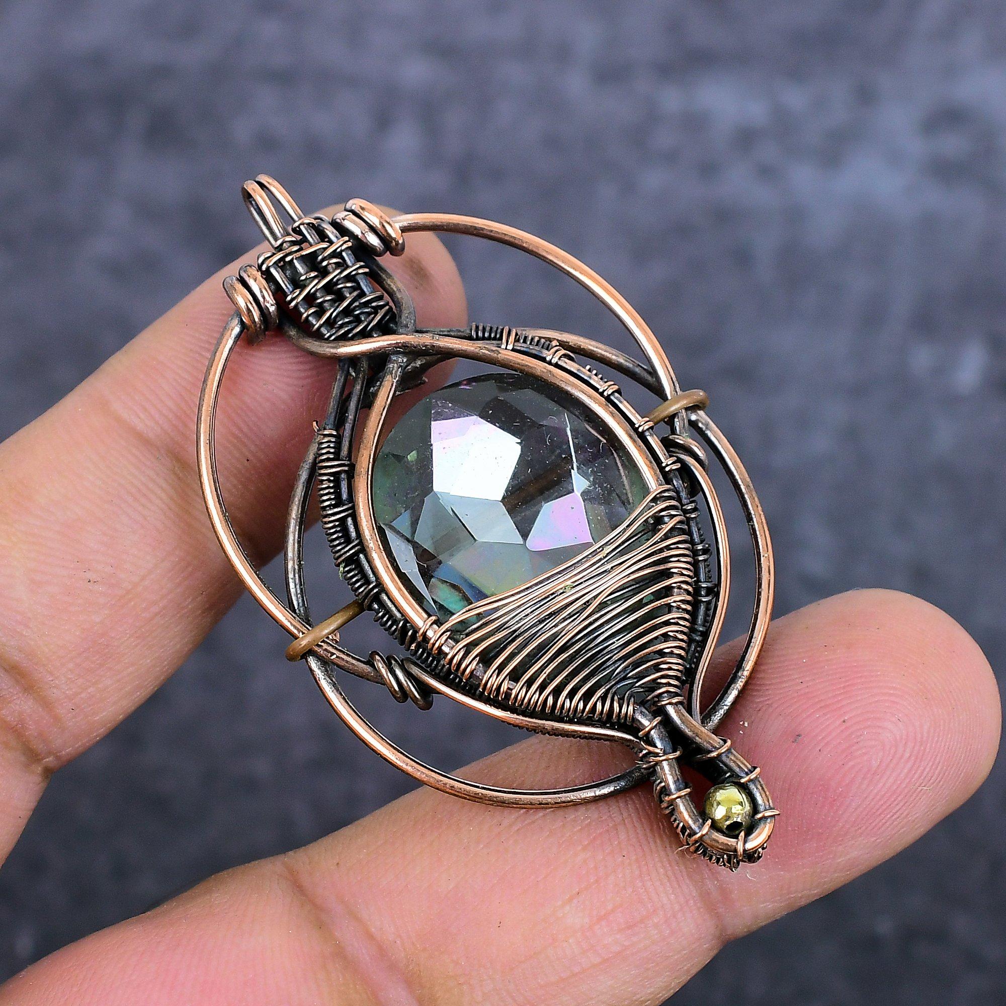 

Mystic Topaz Handmade Copper Wire Wrap Jewelry Pendant 2.21 B3o36