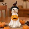 Niche Seasonal Decorations Halloween Ghost Dog Figurine, Wizard Hat Pumpkin Resin Statue, Cute Tabletop Decor Window Ornaments for Entryway Bar Party,
