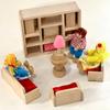 Entzückendes Holzpuppenhaus-Möbelset für Kinder mit farbenfrohen Schlafzimmer-, Küchen- und Wohnzimmer-Accessoires
