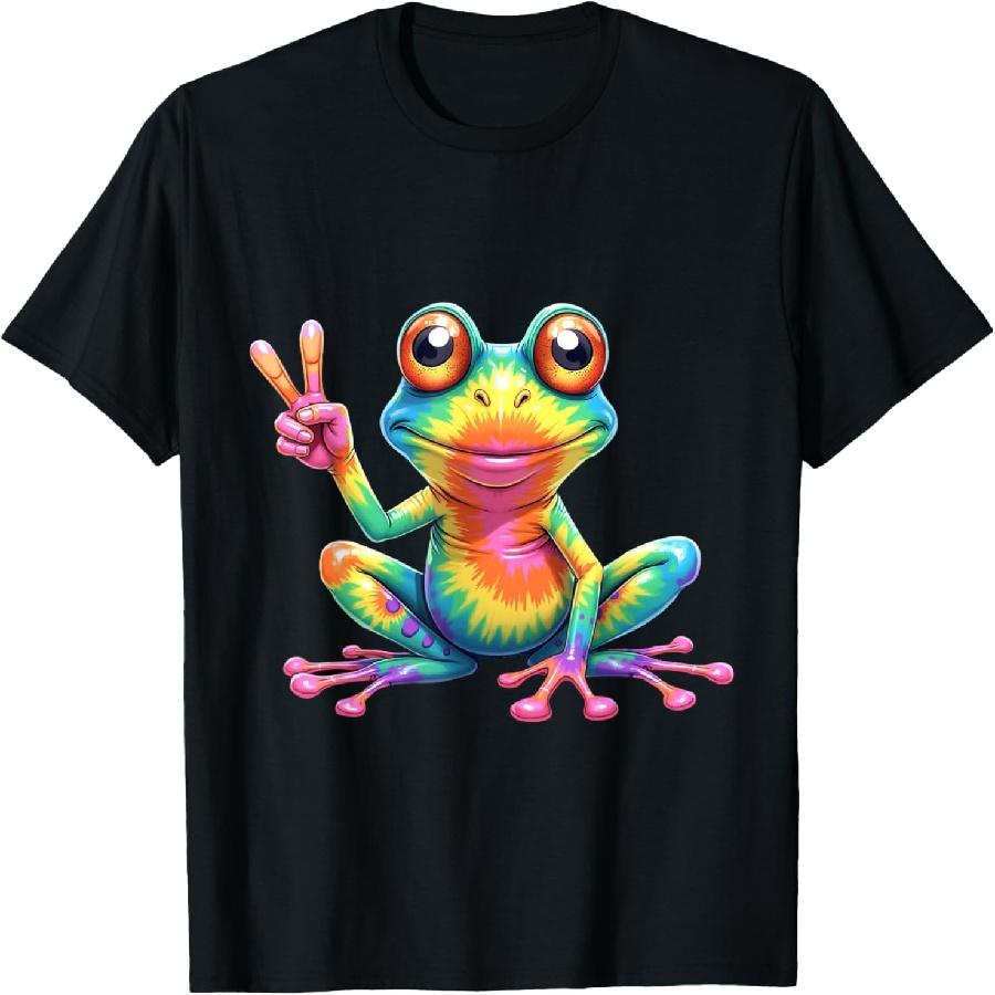 Крутая футболка с tie dye лягушкой и знаком мира в стиле хиппи для мужчин, женщин, девочек, детей S
