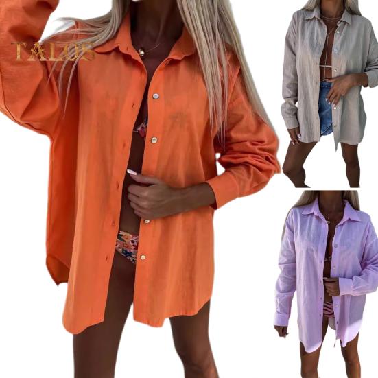 Dámské košile s dlouhým rukávem a klopou, jednořadé košile, jednobarevné, volné, halenka, podzimní, ležérní topy