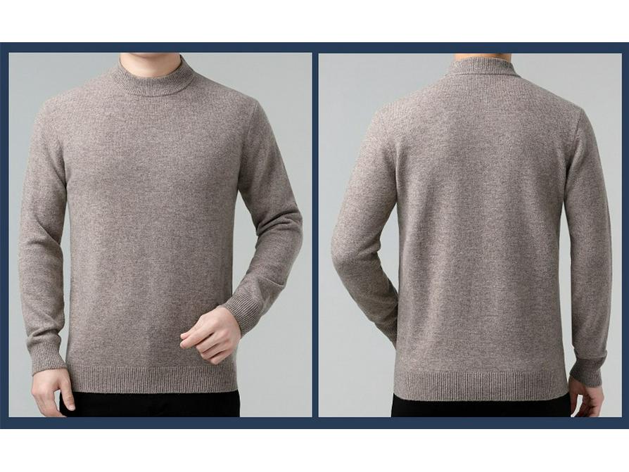 Men's 100% Wool Sweater, 2025 Autumn/Winter, Thickened Warm Half-High Collar, Middle-Aged Dad Knitwear