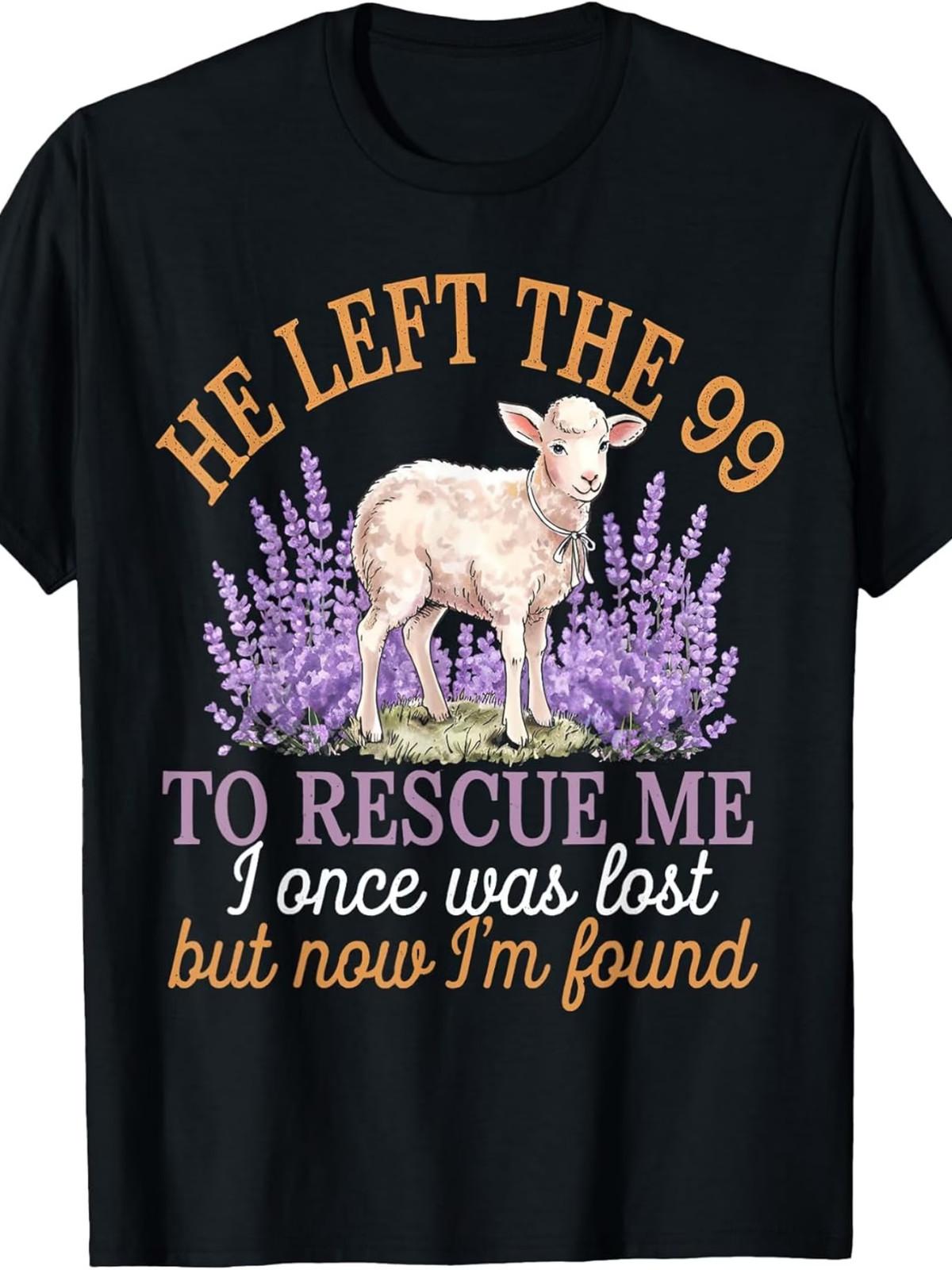 He Left The 99 to Rescue Me Lamb Flowers Christian Faith T-Shirt | Same Style fo S