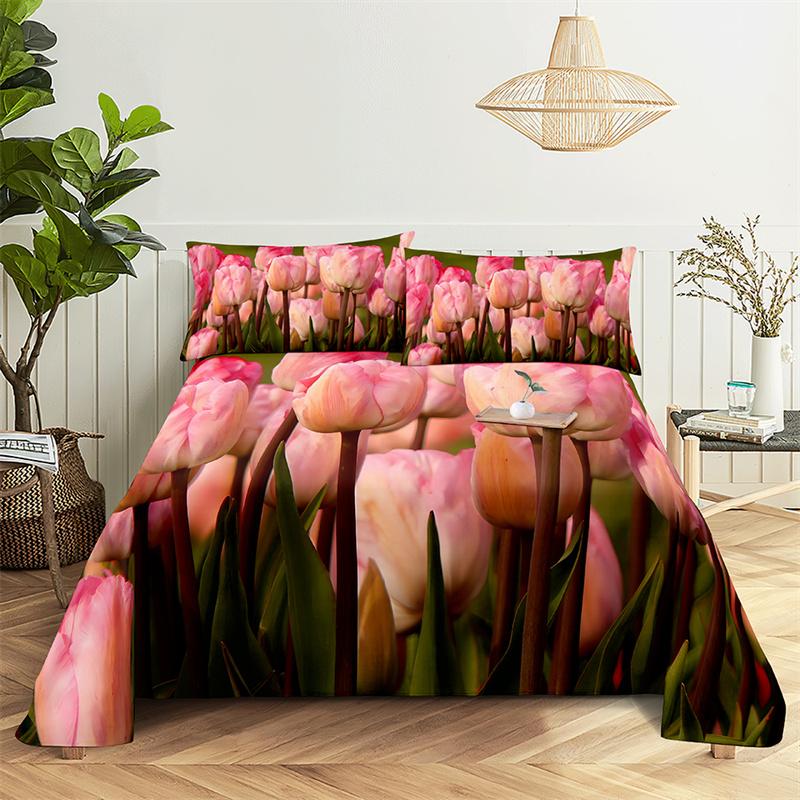 Home Bedsheets Pink Tulip Single Bedsheet Fashion Design Flowers Sheets Queen Size Bed Sheets Set Bed Sheets and Pillowcases