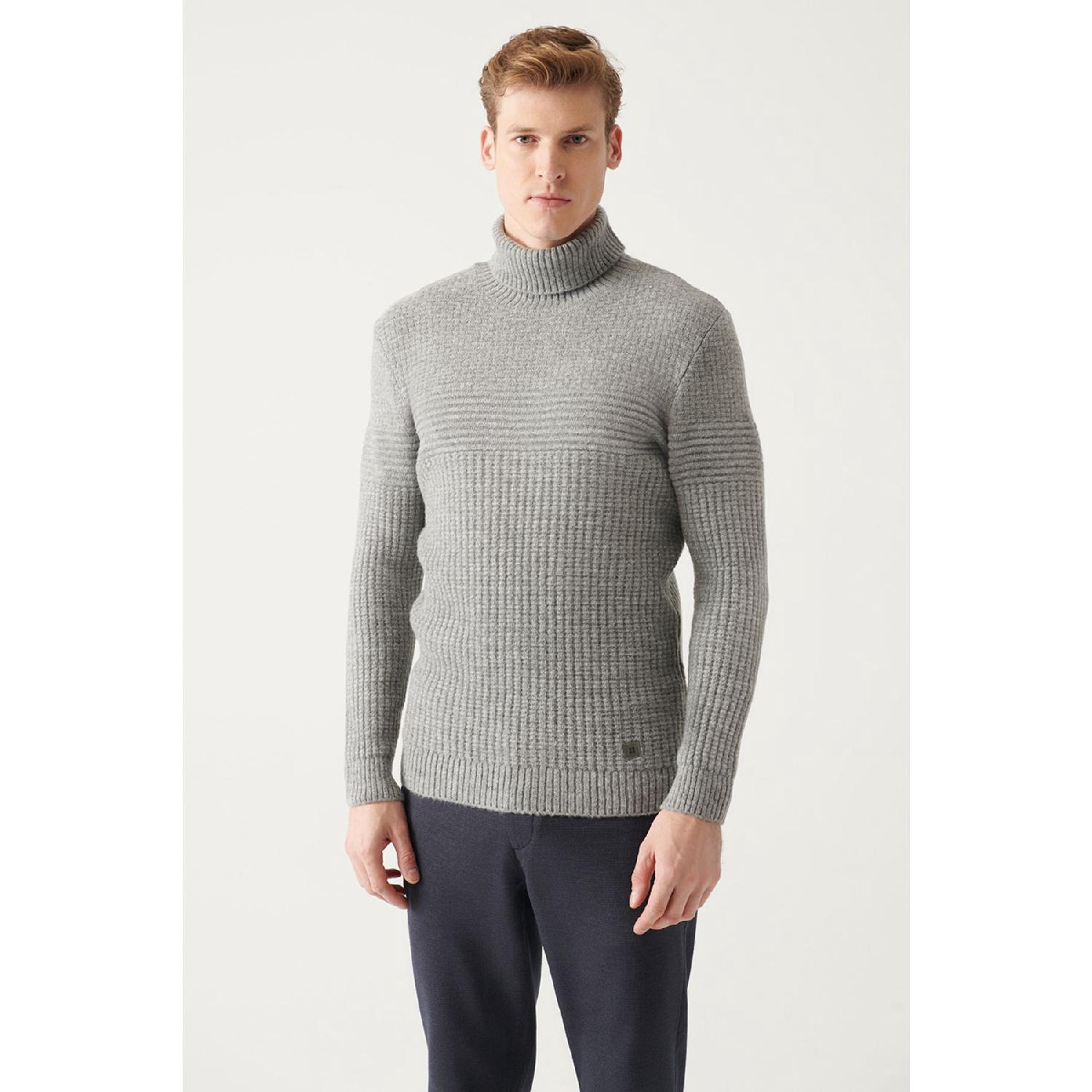 

Men s Gray Full Turtleneck Textured Knitwear Sweater A22y5023 2XL чёрный