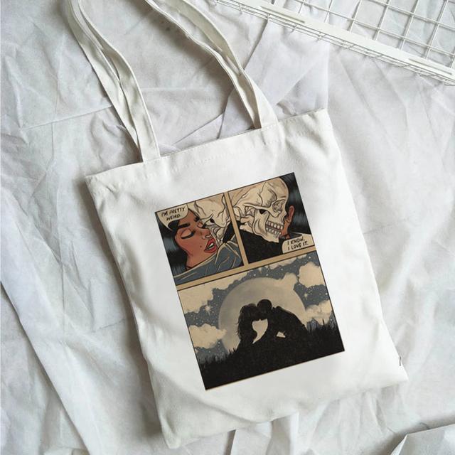 Beach Travel Funny Ladies Print Shopping Bag Large Capacity Women's Cotton Shoulder Bag Eco-friendly Tote Handbag Reusable Groce