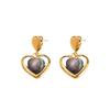 European & American Titanium Heart Cat's Eye Earrings - Hollow Exaggerated Design, Versatile and Exquisite Women's Jewelry