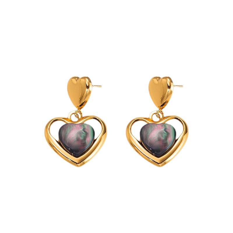 European & American Titanium Heart Cat's Eye Earrings - Hollow Exaggerated Design, Versatile and Exquisite Women's Jewelry