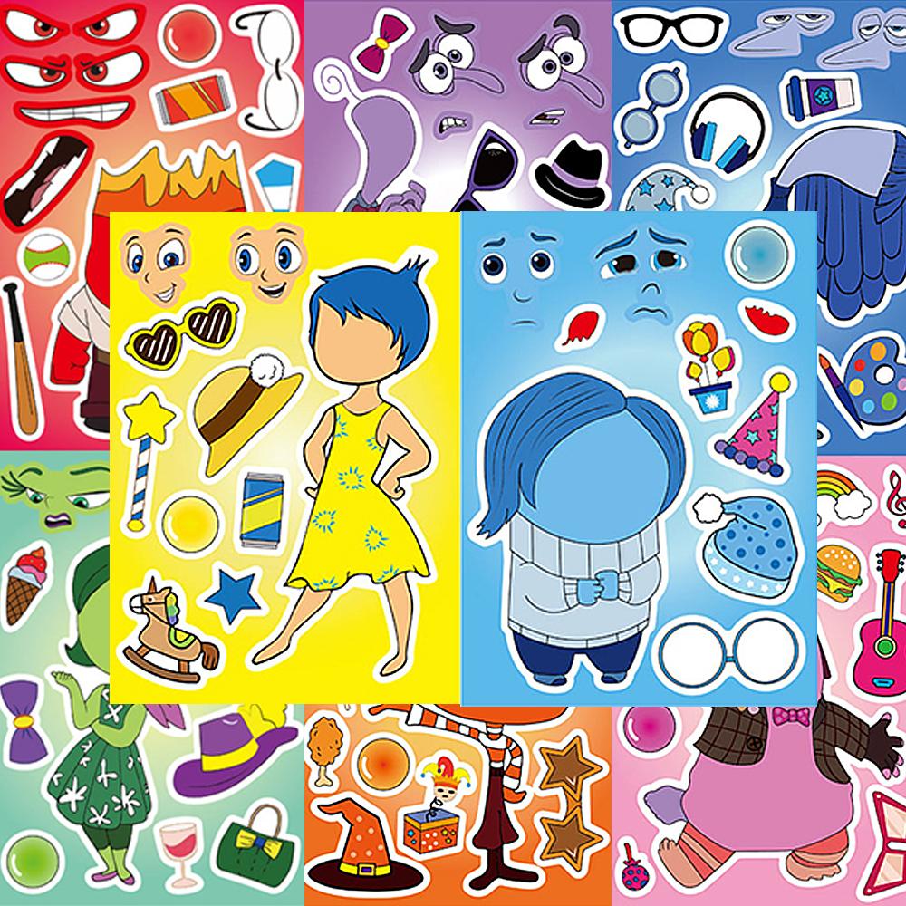 816Sheets Disney Inside Out 2 Make A Face Puzzle Stickers Funny Diy Assemble Jigsaw Cartoon Sticker Toy Party Game Reward Gifts