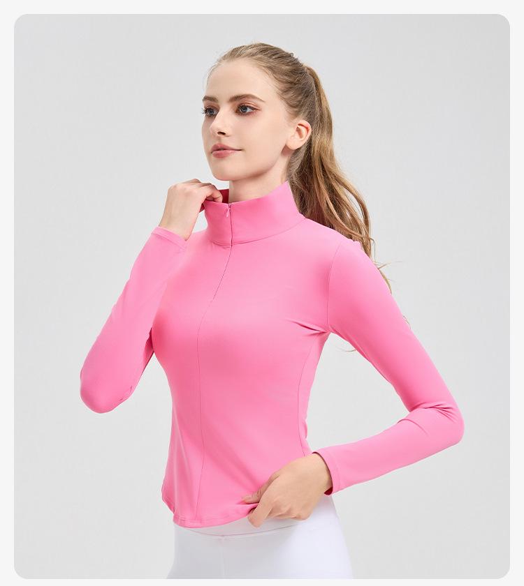 NUF Women's Autumn/Winter Nude-Feel Stand-Collar Half-Zip Yoga T-Shirt - Waist-Slimming Long-Sleeve Fitness Top