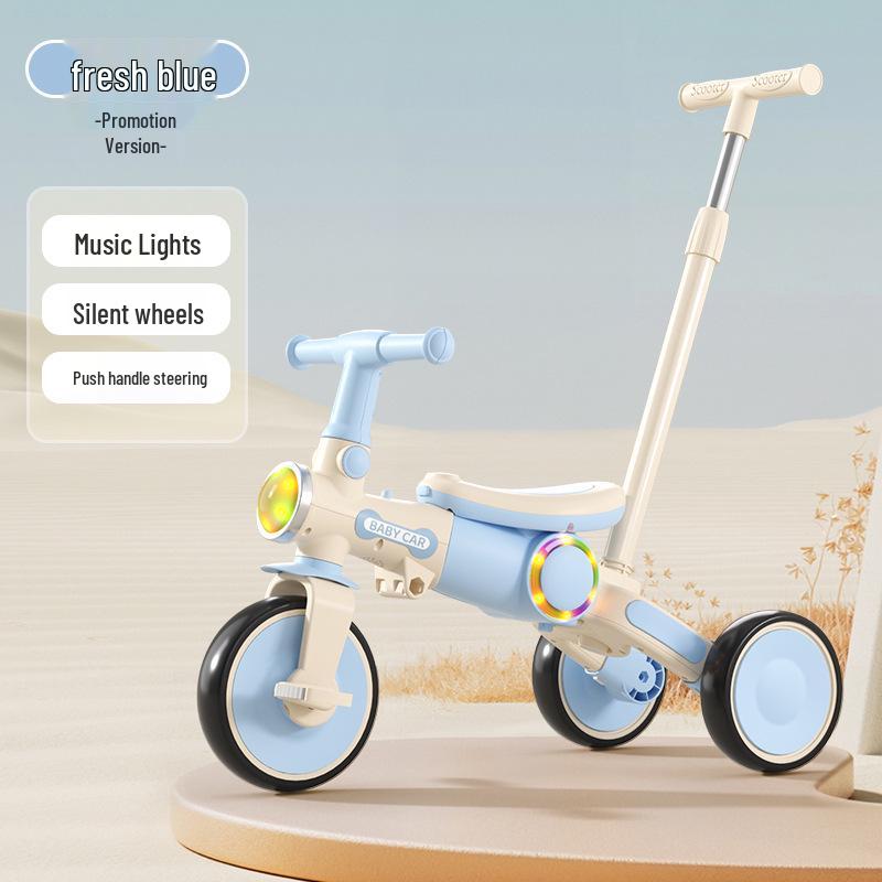 Kids' Tricycle Stroller with Pedal Car, Balance Bike, Music, and Lights for Ages 1-5