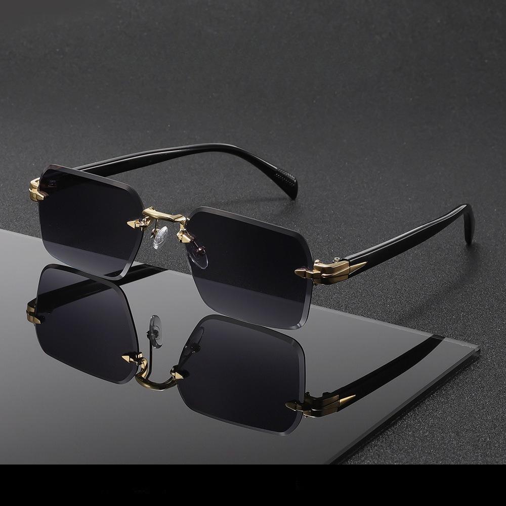 Metal Rimless Sunglasses Metal Hinges Men's Women's Beveled Edge Outdoor UV Protection Eyewear Brand Designer Stylish Glasses