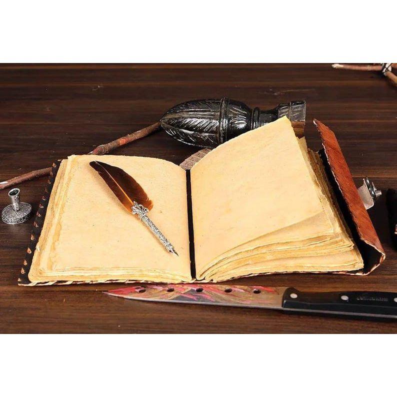 Leather Journal – Mystic Eye diary with embossed design, antique lock & unlined craft pages for writing or sketching.