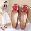 High heels women's 2025 new patent leather square head soft sole low heel Doudou shoes shallow mouth fashion versatile thick heel single shoes