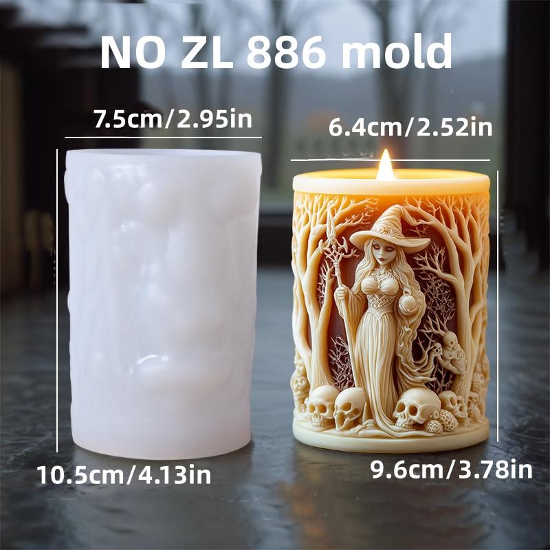 

3D Witch Cylinder Candle Silicone Mold Skull Relief Cylinder Resin Silicone Mould Gift Witch Cylinder Gypsum Molds