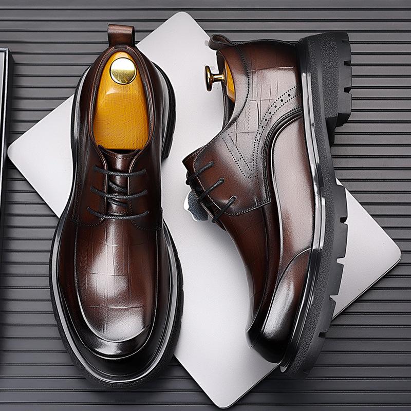 Men's Top Grain Cowhide Leather Formal Derby Shoes - Breathable, Thick Sole, Perfect for Business, Work, and Weddings