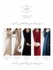 GIVEK Knit Long Beautiful Tight Long One Women's Dress, Length, V-Neck, Ribbed, Sleeves, Pullover, Fall/Winter (JP, Alphabet, Size, Black)