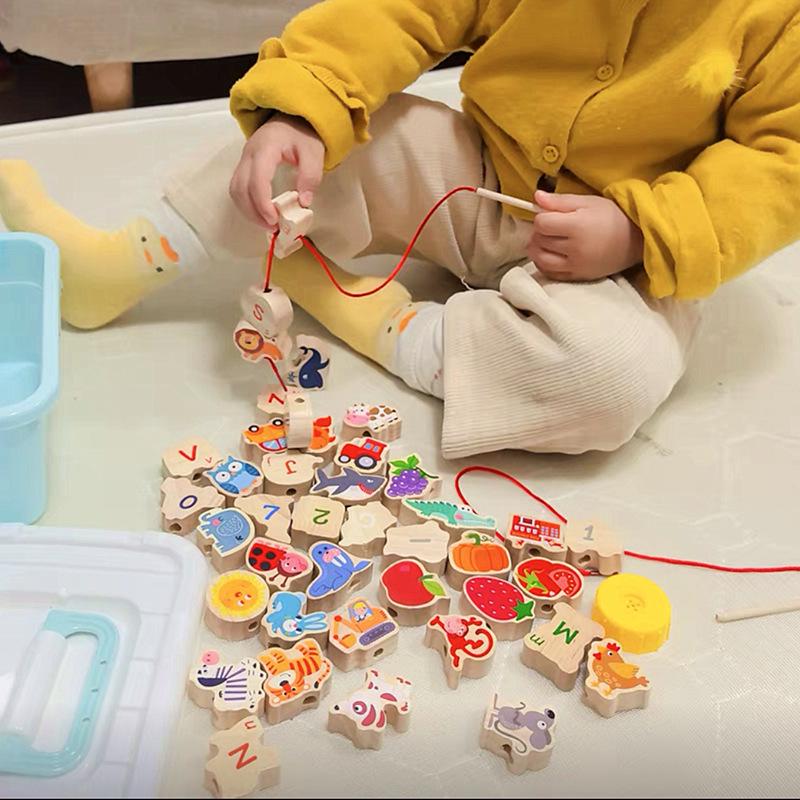Solid Wood Montessori Stringing Beads Set for Early Education