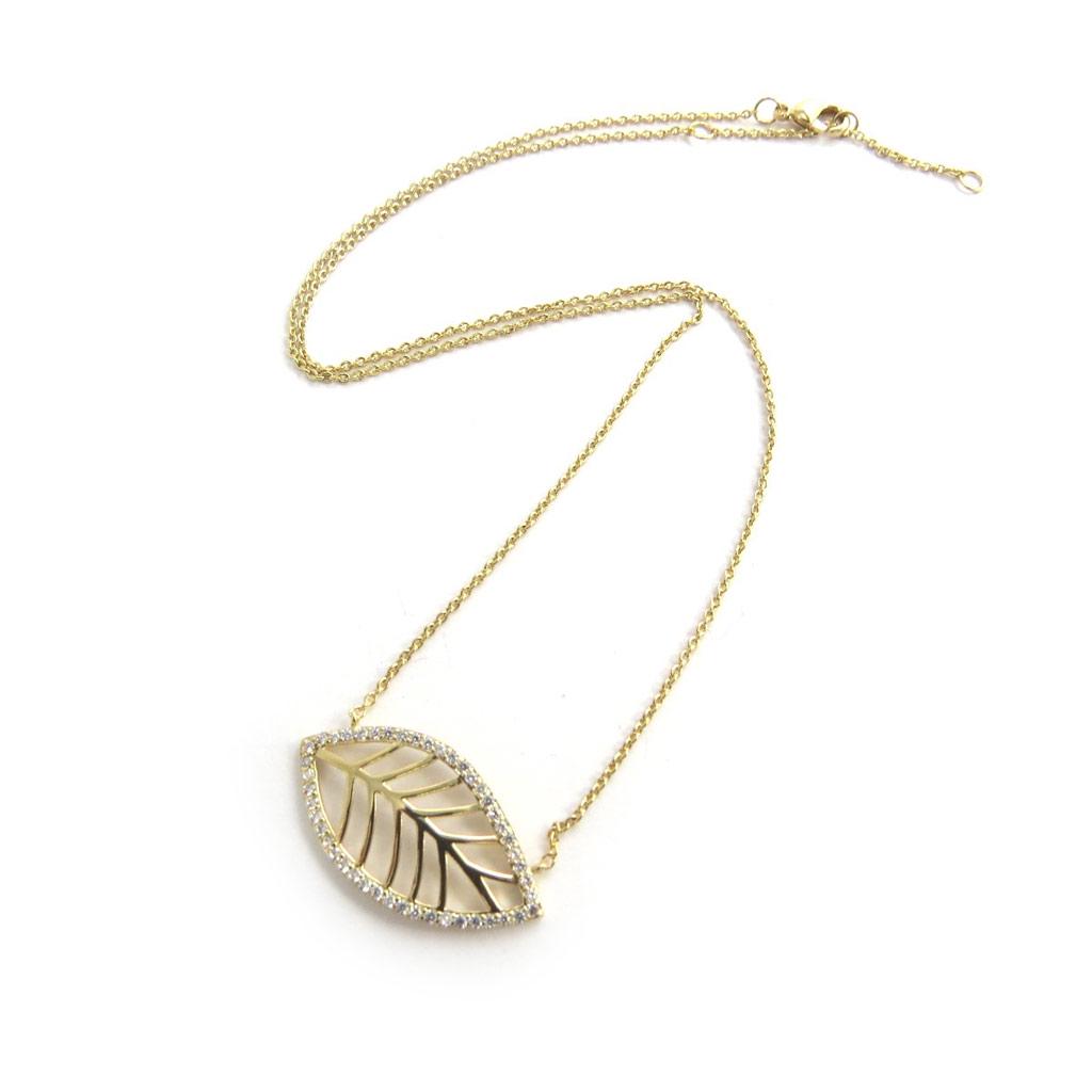 Les Trésors De Lily [M8863] - Gold Plated Necklace 'Gold Leaf' White Gold - 28x15 Mm